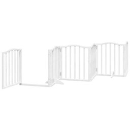 Walplus White Dog Gate With Door Foldable 9 Panels 450 Cm Poplar Wood - thumbnail 5