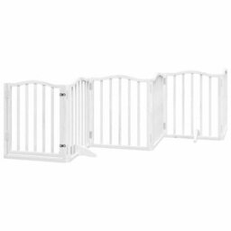 Walplus White Dog Gate With Door Foldable 9 Panels 450 Cm Poplar Wood - thumbnail 4