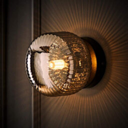 Valuelights Calpe Brushed Matte Black Flush Wall Light With Ribbed Smoked Shade And Bulb