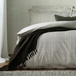 Yard Hebden Striped 100% Cotton Duvet Cover Set, Black, Single - thumbnail 3