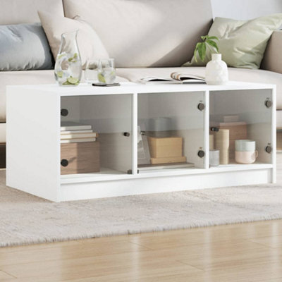 Berkfield Coffee Table With Glass Doors White 102X50X42 Cm - image 1