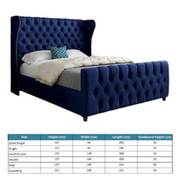 Donati Straight Curved Top Upholstered Soft Velvet Bed Frame - Blue - thumbnail 4