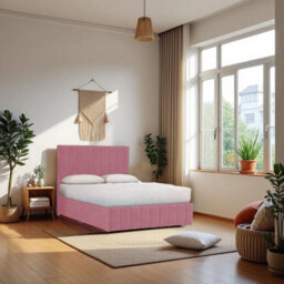 "Knight Sleep Paris Pink Plush 6Ft Bed Set With Mattress, 2 Drawers Same Side & 24""headboard - Super King"