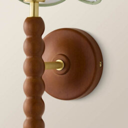 Valuelights Bobbin Walnut Bobble Wall Light And Green Trim Linen Lamp Shade - thumbnail 5