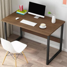 80Cm Rustic Brown Computer Desk With Black Metal Frame - Ideal For Home Office, Study & Gaming - thumbnail 1