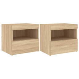 Vidaxl Bedside Cabinets With Led Lights 2 Pcs Sonoma Oak 50X40X45 Cm - thumbnail 2