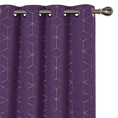 Deconovo Eyelet Curtains, Gold Diamond Printed Blackout Curtains For Living Room, 46 X 72 Inch(W X L), Purple Grape, One Pair - image 1