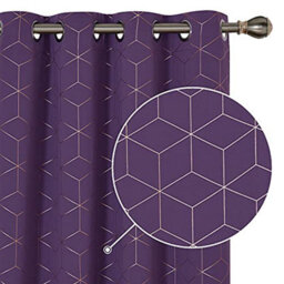 Deconovo Eyelet Curtains, Gold Diamond Printed Blackout Curtains For Living Room, 46 X 72 Inch(W X L), Purple Grape, One Pair - thumbnail 2
