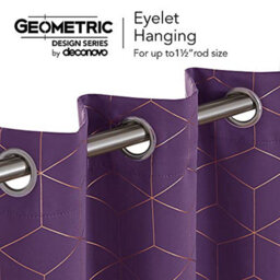 Deconovo Eyelet Curtains, Gold Diamond Printed Blackout Curtains For Living Room, 46 X 72 Inch(W X L), Purple Grape, One Pair - thumbnail 5