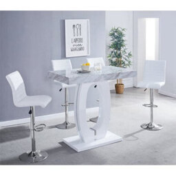Furniture in Fashion Halo Magnesia Marble Effect Bar Table 4 Ripple White Stools