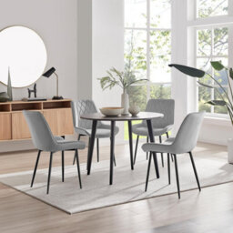 Furniturebox Uk Koko Walnut Effect Round Dining Table & 4 Grey Pesaro Black Leg Chairs