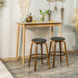 Nordlys Set Of 2 Solid Wood And Black Faux Leather Bar Stools Modern Design Style Dining Room - thumbnail 8