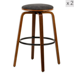 Nordlys Set Of 2 Solid Wood And Black Faux Leather Bar Stools Modern Design Style Dining Room - thumbnail 1