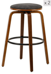 Nordlys Set Of 2 Solid Wood And Black Faux Leather Bar Stools Modern Design Style Dining Room - thumbnail 2