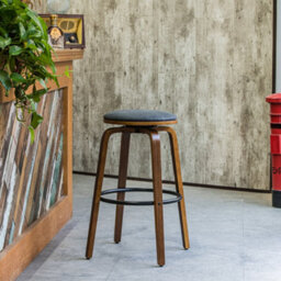 Nordlys Set Of 2 Solid Wood And Black Faux Leather Bar Stools Modern Design Style Dining Room - thumbnail 5