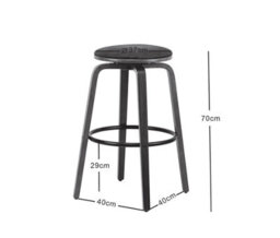 Nordlys Set Of 2 Solid Wood And Black Faux Leather Bar Stools Modern Design Style Dining Room - thumbnail 6