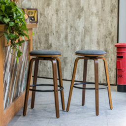 Nordlys Set Of 2 Solid Wood And Black Faux Leather Bar Stools Modern Design Style Dining Room - thumbnail 4