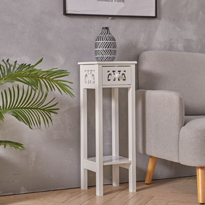 Living And Home White French Style Small Slim Accent Console Table Wooden Plant Stand With Drawer - image 1