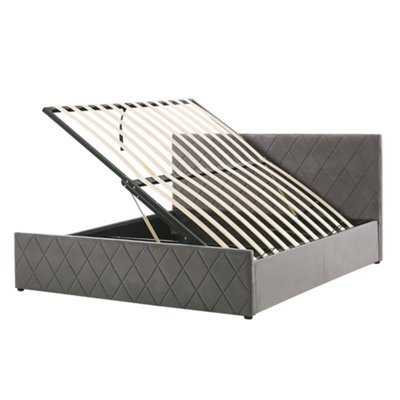 Beliani Ottoman Bed Velvet Rochefort 160 X 200 Cm (Eu King Size) Grey - image 1