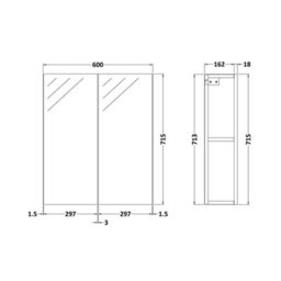 FNX Bathrooms Elysia 600mm 2 Door Gloss Grey Wall Hung Mirror Cabinet Contemporary 713mm - thumbnail 2