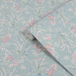 Laura Ashley Duck Egg & Pink Mosedale Posy Patterned Smooth Wallpaper