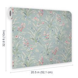 Laura Ashley Duck Egg & Pink Mosedale Posy Patterned Smooth Wallpaper - thumbnail 7