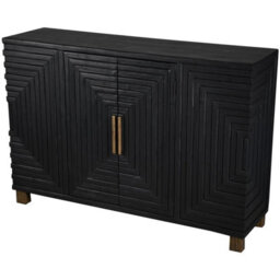 Wyld Haus Zafeira Black Panelled Solid Wood 2-Door Sideboard With Brass Handles - thumbnail 2