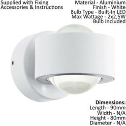 Modern White Aluminium Led Wall Light - 2 Pack With Clear Plastic Shade - thumbnail 2