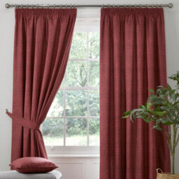 Dreams & Drapes Pembrey Textured Pair Of Red Pencil Pleat Curtains With Tie-Backs - thumbnail 1