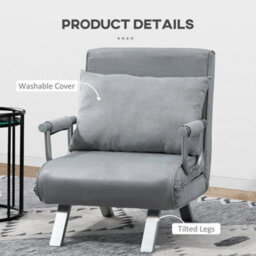 Single Chair Bed Armchair Sofa Bed Guest Sleeper Lounge With Pillow - thumbnail 6