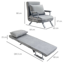 Single Chair Bed Armchair Sofa Bed Guest Sleeper Lounge With Pillow - thumbnail 2