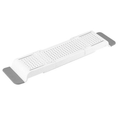 White Bath Rack Extendable Over Bath Tub Caddy Plastic Organizer Tray Bathroom Tidy - image 1