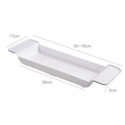 White Bath Rack Extendable Over Bath Tub Caddy Plastic Organizer Tray Bathroom Tidy - thumbnail 2