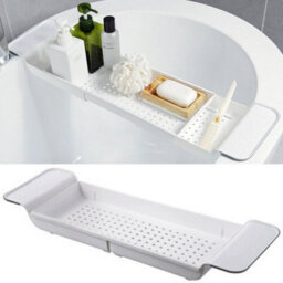 White Bath Rack Extendable Over Bath Tub Caddy Plastic Organizer Tray Bathroom Tidy - thumbnail 3
