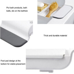 White Bath Rack Extendable Over Bath Tub Caddy Plastic Organizer Tray Bathroom Tidy - thumbnail 6