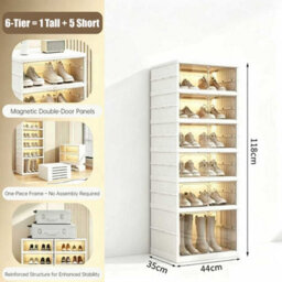 6Layers Plastic Shoe Storage Box Dust Proof Foldable Boxes Trainers Organiser - thumbnail 2