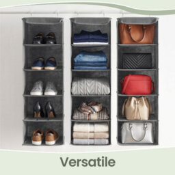 Songmics Closet Hanging Shelves, Foldable Clothes Storage Organiser With Bamboo Inserts, Space-Saving, Metal Hooks, For Wardrobe, Grey - thumbnail 6