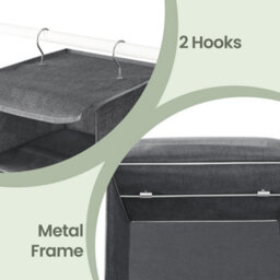 Songmics Closet Hanging Shelves, Foldable Clothes Storage Organiser With Bamboo Inserts, Space-Saving, Metal Hooks, For Wardrobe, Grey - thumbnail 8