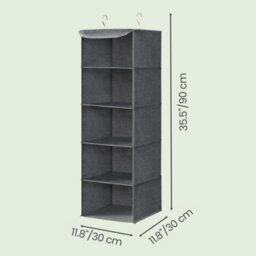Songmics Closet Hanging Shelves, Foldable Clothes Storage Organiser With Bamboo Inserts, Space-Saving, Metal Hooks, For Wardrobe, Grey - thumbnail 4