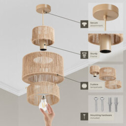Charnwood Pendant Light Allegra In 3 Tiers, Jute Fibre And Boho Chic Design  - Nature - thumbnail 3