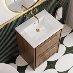Hudson Reed Lille Floorstanding Two Drawer Contemporary Vanity Unit With Basin In Antique Oak, 613 X 462mm - thumbnail 3
