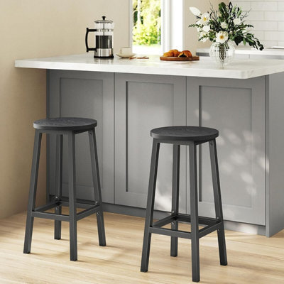 Songmics Bar Stools Set Of 2, Kitchen Stools, Bar Chairs With Metal Frame And Footrest, Ebony Black And Classic Black - image 1