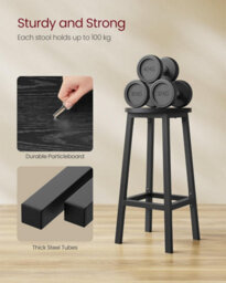 Songmics Bar Stools Set Of 2, Kitchen Stools, Bar Chairs With Metal Frame And Footrest, Ebony Black And Classic Black - thumbnail 4