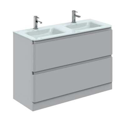Plum&clay Marvel Gloss Light Grey Floor Standing Bathroom Vanity Unit With White Glass Basin (W)1200mm - image 1