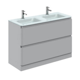 Plum&clay Marvel Gloss Light Grey Floor Standing Bathroom Vanity Unit With White Glass Basin (W)1200mm