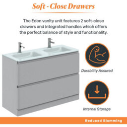 Plum&clay Marvel Gloss Light Grey Floor Standing Bathroom Vanity Unit With White Glass Basin (W)1200mm - thumbnail 3