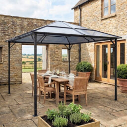 Metal Gazebo With Polycarbonate Roof And Side Curtains, Grey, 10'x12' (3.0X3.6M) Overall - thumbnail 4