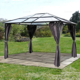 Metal Gazebo With Polycarbonate Roof And Side Curtains, Grey, 10'x12' (3.0X3.6M) Overall - thumbnail 5