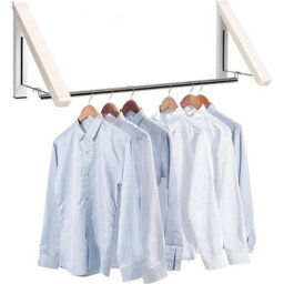 Taylor & Brown Foldable Wall Mounted Clothes Rail, Aluminium Coat Hanger Rack With Hooks For Bedroom, Bathroom & Balcony