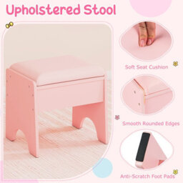 Gainoom Kids Pink Vanity Desk With Mirror And Lights Princess Pretend Play Dressing Table Set Children Makeup Table Set - thumbnail 8